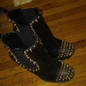 Cape Robbin Black and Gold Spiked Ankle Boots